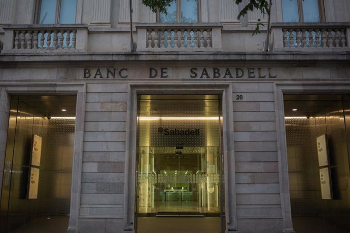 Sede histórica del Banc Sabadell en Sabadell, Barcelona, Catalunya (España),.