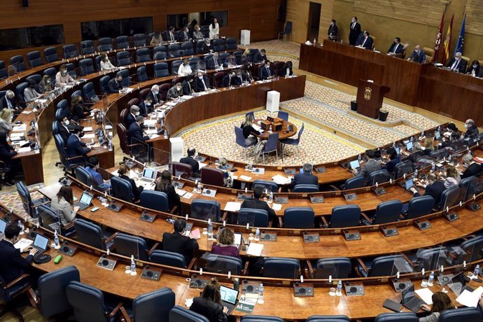 Vista del hemiciclo durante una sesión plenaria en la Asamblea de Madrid