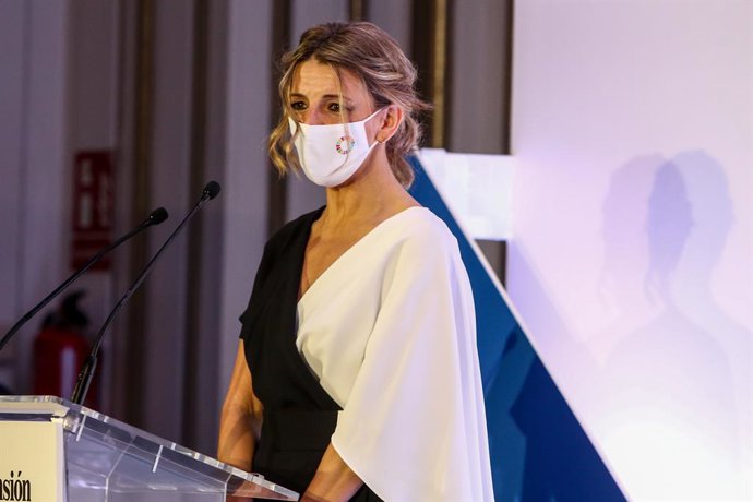 La ministra de Treball i Economia Social, Yolanda Díaz, en un acte a l'Hotel Westin Palace. Madrid, (Espanya), 26 de novembre del 2020.