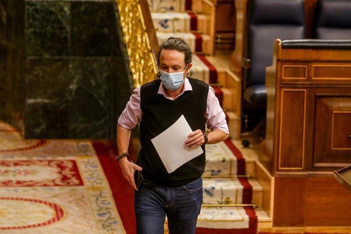 El vicepresidente segundo del Gobierno, Pablo Iglesias, durante una sesión de control al Ejecutivo, en Madrid (España), a 16 de diciembre de 2020. Esta sesión de control al Gobierno se celebra tras siete horas de debate sobre el estado de alarma.