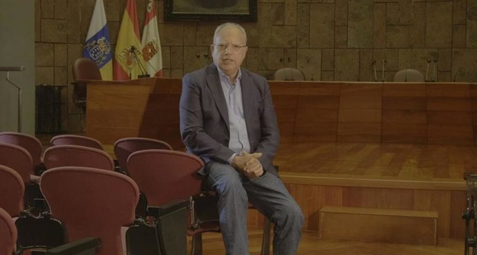 El presidente de La Gomera, Casimiro Curbelo, durante su felicitación de Fin de Año