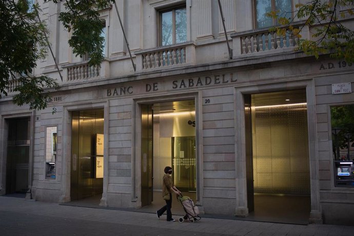 Sede histórica del Banc Sabadell en Sabadell, Barcelona, Catalunya (España).