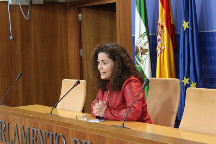 La portavoz parlamentaria de Adelante Andalucía, Inmaculada Nieto, en rueda de prensa.
