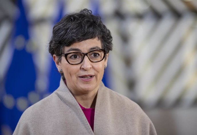 HANDOUT - 07 December 2020, Belgium, Brussels: Foreign minister Arancha Gonzalez Laya speaks to media as she arrives to attend the European Union Foreign Ministers meeting at the European Council building. Photo: Zucchi Enzo/European Council/dpa - ATTEN