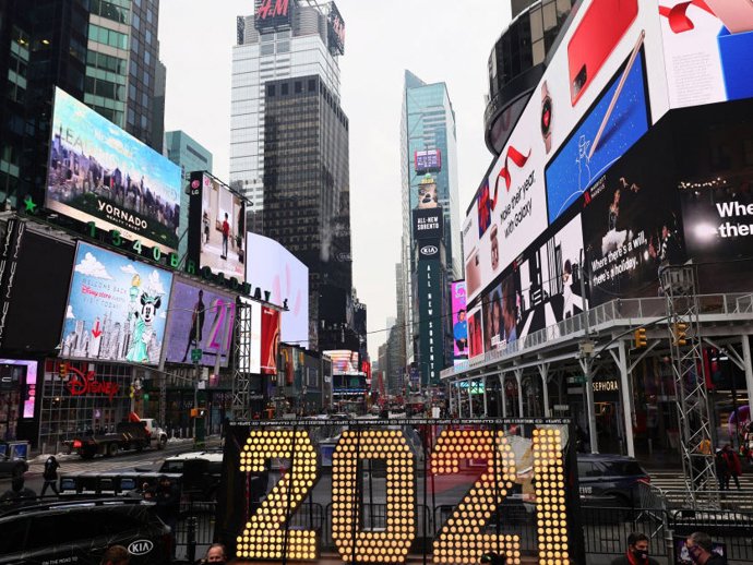The New Year's Eve numerals on display in Times Square on December 21, 2020 in New York City.