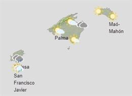 Mapa de la predicción meteorológica prevista para este sábado 2 de enero de 2021 en Baleares.
