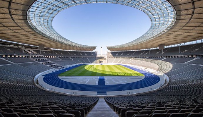FILED - 23 April 2020, Berlin: A general view of the Olympic Stadium in Berlin.The Olympic Stadium could be changed into a national stadium similar to England's Wembley in the future, according to German architects. Photo: Andreas Gora/dpa