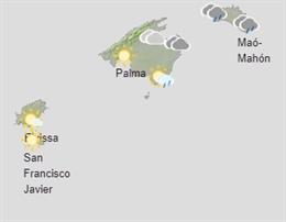 Mapa de la predicción meteorológica prevista para este domingo 3 de enero en Baleares.