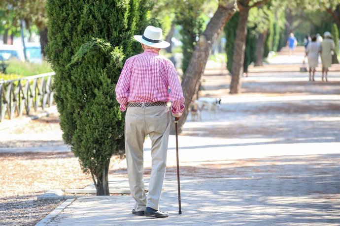 Imagen de archivo de una persona paseando por un parque