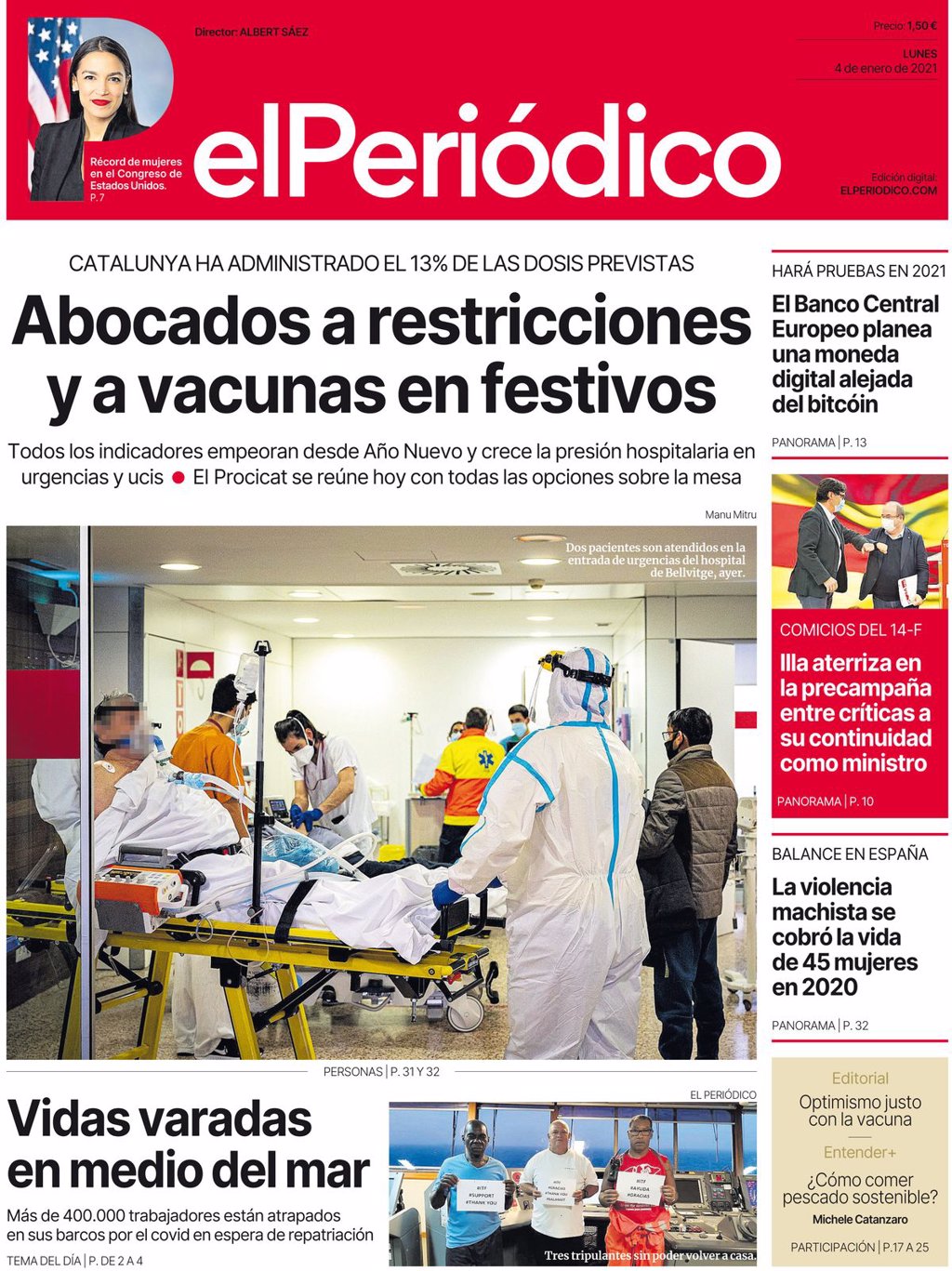 Las portadas de los periódicos del lunes 4 de enero de 2021