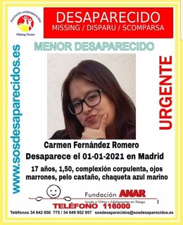 Buscan a chica de 17 años desaparecida en Año Nuevo en Madrid