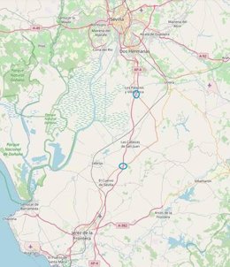 Trazado de la AP-4 y la N-4, entre Sevilla y Cádiz