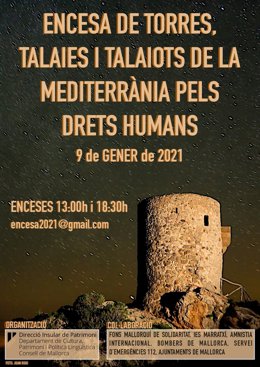 Cartel del encedido de las torres de defensa por los derechos humanos.