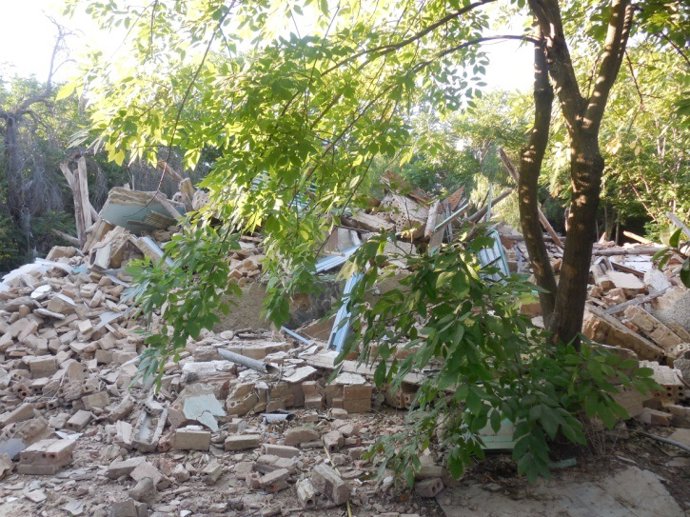 Imagen de los escombros tras el derribo de la Casa Duclós.