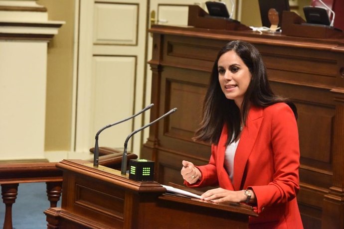 La portavoz adjunta del Grupo Mixto y diputada de Cs, Vidina Espino, interviene desde la tribuna en el Parlamento de Canarias