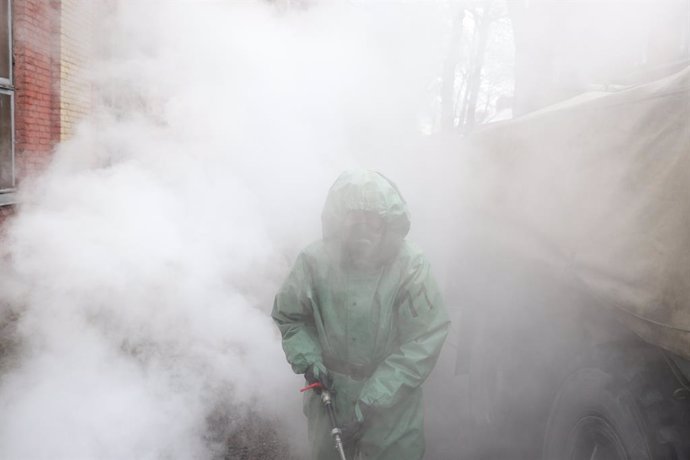 Trabajos de desinfección en Rusia durante la pandemia de coronavirus