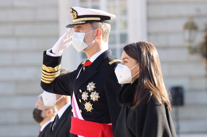 El Rey Felipe VI y la Reina Letizia en la Pascua Militar, a 6 de enero de 2021.