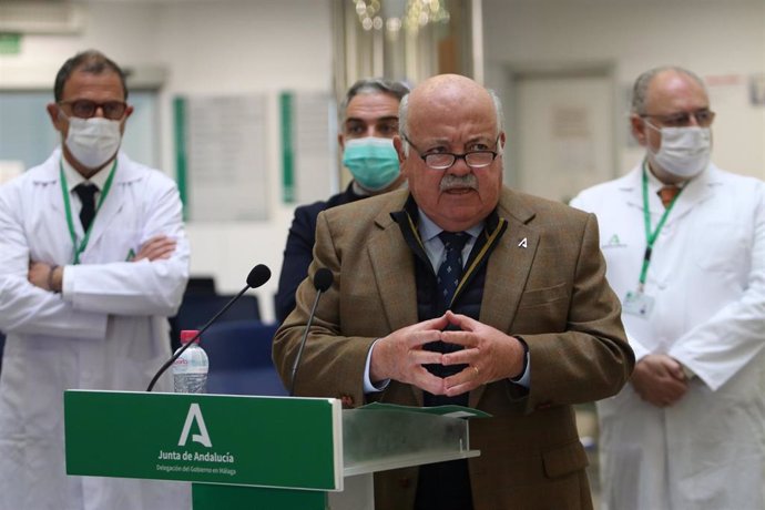 Jesús Aguirre, consejero de Salud y Familias de la Junta de Andalucía, en rueda de prensa en Málaga