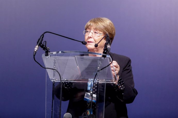 La Alta Comisionada de Naciones Unidas para los Derechos Humanos, Michelle Bachelet, interviene en un acto en el que jóvenes activistas climáticos piden una acción urgente sobre la crisis climática en la Cumbre del Clima, en Madrid (España) a 9 de dicie