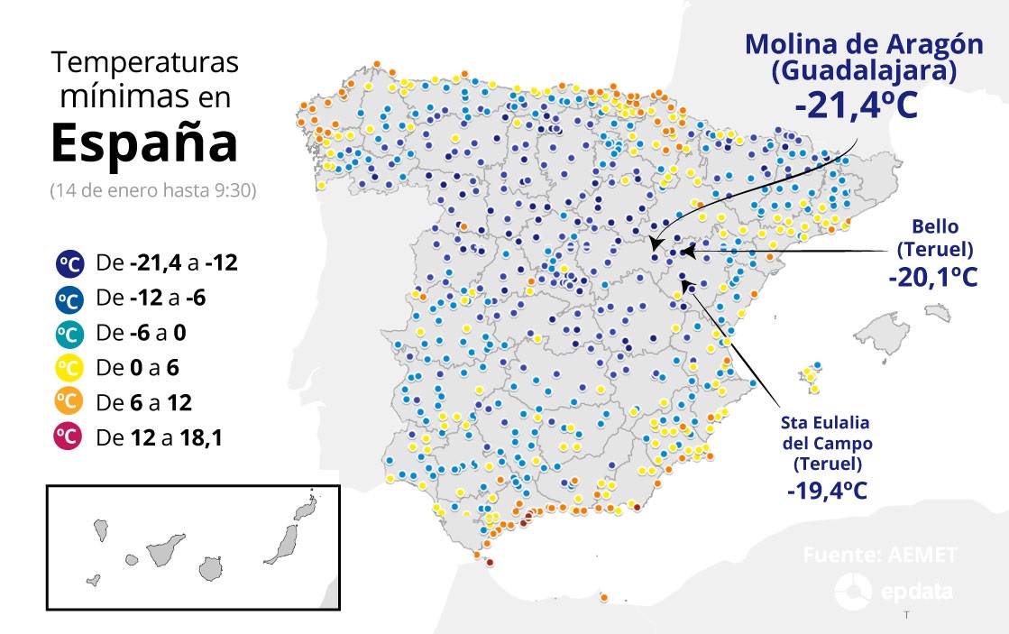 Mapa de temperaturas en España