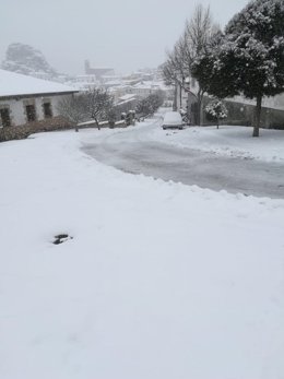 La localidad serrana de Huélamo, en Cuenca, sepultada por la nieve de Filomenta