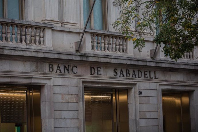 Sede histórica del Banc Sabadell en Sabadell, Barcelona, Catalunya (España).