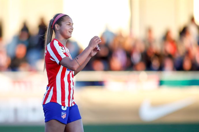 Denya Castellanos of Atletico de Madrid laments during the spanish league, Primera Iberdrola, women football match played between Atletico de Madrid Femenino and Sporting Huelva at Centro Deportivo Wanda on January 11, 2020, in Alcala de Henares, Madrid