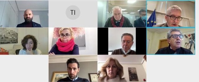 Imagen de la reunión telemática presidida por el ministro del Interior, Fernando Grande-Marlaska, para supervisar las incidencias por el temporal Filomena