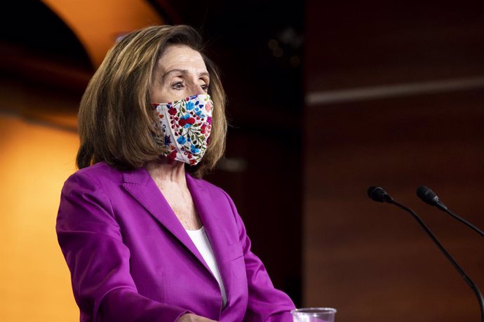 07 January 2021, US, Washington: USHouse Speaker Nancy Pelosi speaks at her weekly press conference. Pelosi has called for Donald Trump to be removed from office immediately using the powers laid out in the constitution's 25th Amendment. Photo: Michael