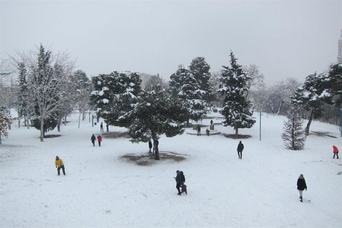 Nevada en la capital aragonesa por la borrasca 'Filomena'.
