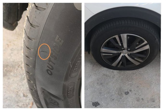 Ruedas pinchadas con una navaja por parte de un vecino de Torremolinos y que había causado alarma social en uno de los barrios