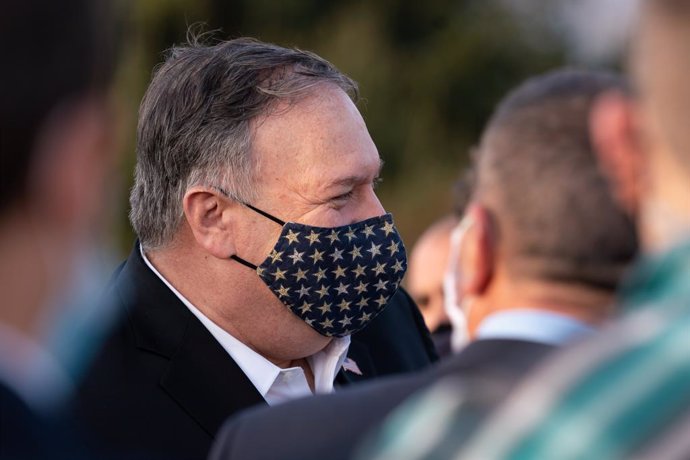 HANDOUT - 19 November 2020, Israel, Golan Heights: USSecretary of State Mike Pompeo visits Mount Bental and delivers joint press statements with Israeli Foreign Minister Gabi Ashkenazi, in Golan Heights. Photo: Ron Przysucha/US Secretary of State/dpa -