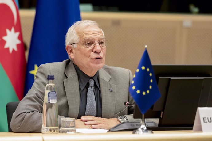 HANDOUT - 18 December 2020, Belgium, Brussels: High Representative of the European Union for Foreign Affairs and Security Policy Josep Borrell speaks during a meeting of the EU-Azerbaijan Cooperation Council at the European council building. Photo: Zucc