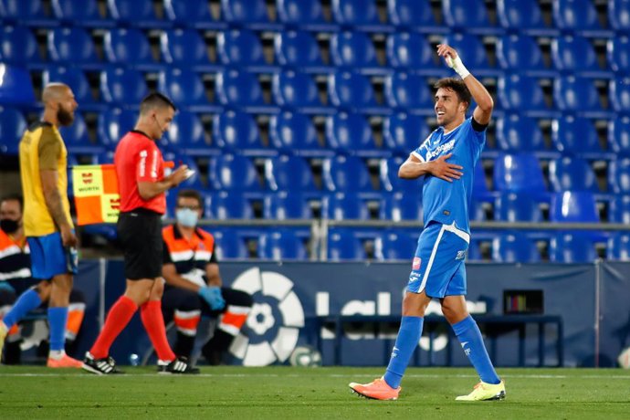 Jaime Mata of Getafe celebrates a goal during the spanish league, LaLiga, football match played between Getafe CF and Real Sociedad at Coliseum Alfonso Perez Stadium on June 29, 2020 in Getafe, Madrid, Spain.