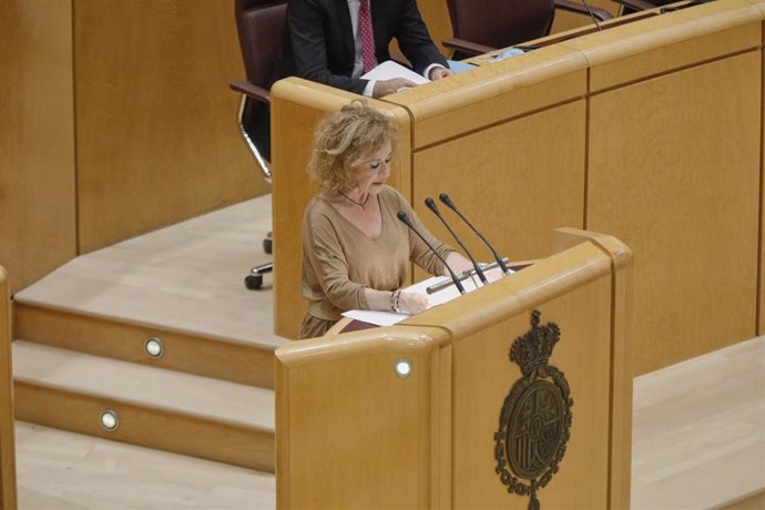 La senadora del Grupo Mixto del partido Vox Yolanda Merelo, durante una interpelación en una sesión plenaria en el Senado, en Madrid (España), a 30 de junio de 2020. 