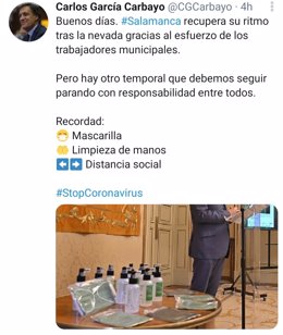 Publicación del alcalde de Salamanca en Twitter.