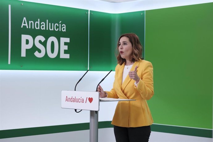 La portavoz de Educación del Grupo Parlamentario Socialista, Beatriz Rubiño, en rueda de prensa este martes.