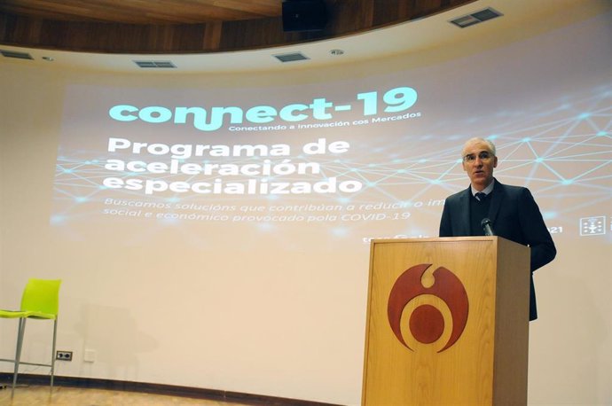 El vicepresidente segundo de la Xunta y conselleiro de Economía, Empresa e Innovación, Francisco Conde, en el acto de la aceleradora 'Connect-19'.