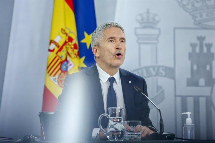El ministro de Interior, Fernando Grande-Marlaska durante una rueda de prensa convocada ante los medios posterior al Consejo de Ministros, en La Moncloa, Madrid, (España), a 12 de enero de 2020.