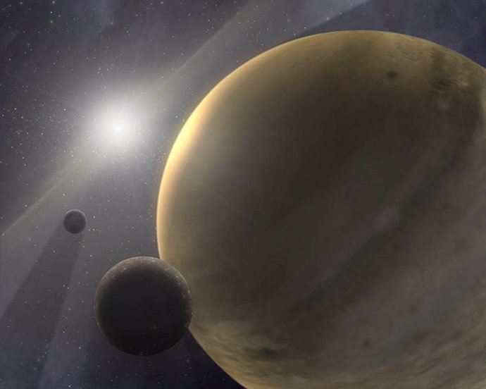 Representación artística de un sistema estelar de 10 millones de años con un planeta gigante gaseoso como Júpiter