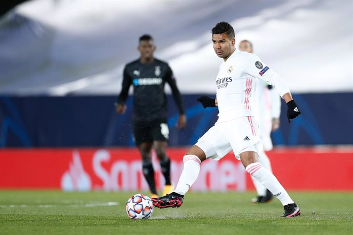 Carlos Henrique Casemiro of Real Madrid in action during the UEFA Champions League football match played between Real Madrid and Borussia Monchengladbach at Ciudad Deportiva Real Madrid on december 09, 2020, in Valdebebas, Madrid, Spain