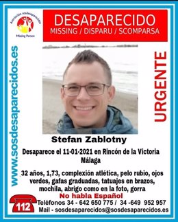 Cartel alertando de la desaparición de Stefan Zablotny