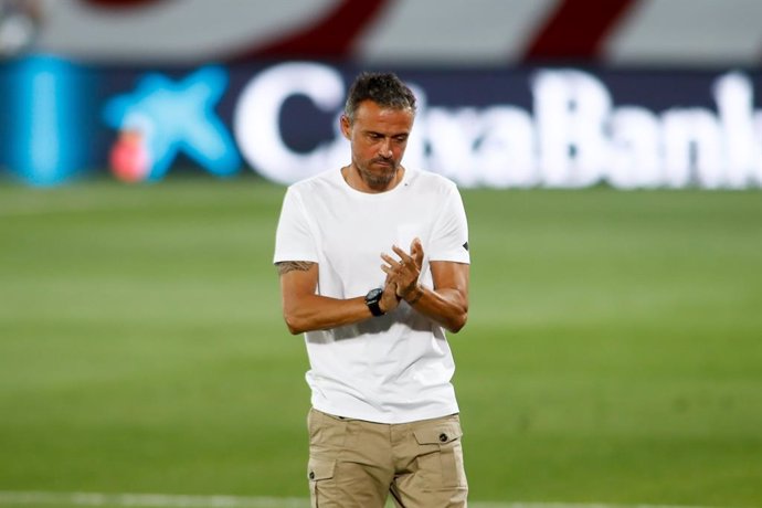 Luis Enrique, head coach of Spain, gestures during the Nations League football match played between Spain and Ukraine at Alfredo Di Stefano stadium on september 06, 2020 in Valdebebas, Madrid, Spain.