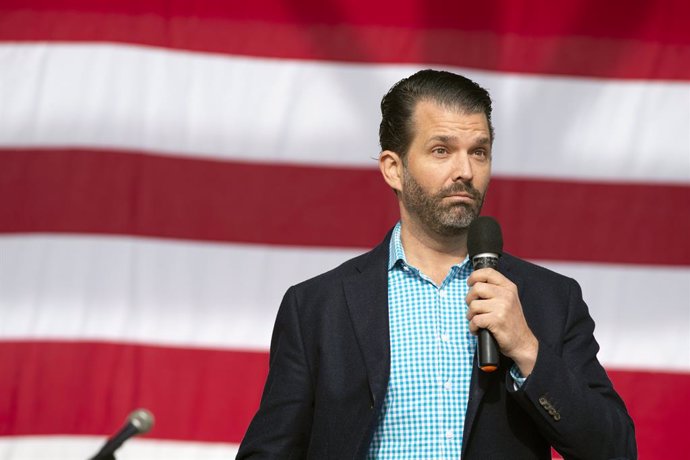 19 December 2020, US, Ringold: Donald Trump Jr., the eldest son of President Donald Trump, campaigns in North Georgia with former Fox News personality Kimberly Guilfoyle for Sen. David Perdue (R-GA) who is in a close race with Democratic challenger Jon 