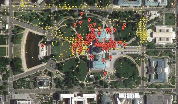 Mapa interactivo que muestra el asalto al Capitolio de EEUU