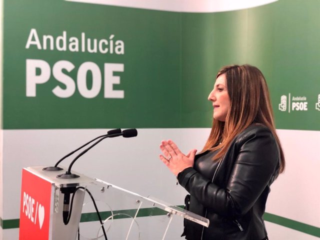 La secretaria general del PSOE de Cádiz, Irene García, en rueda de prensa