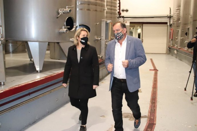 La consejera de Agricultura, Ganadería y Pesca del Gobierno de Canarias, Alicia Vanoostende, en una visita a la bodega comarcal de Valle de Güímar
