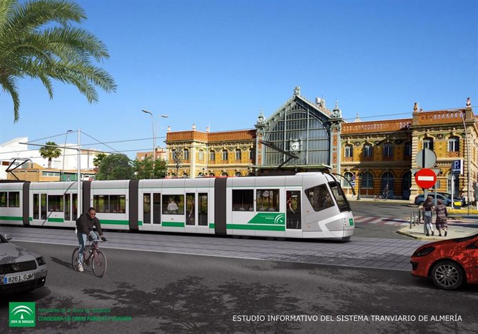 Recreación del tranvía en Almería conforme al estudio informativo efectuado en 2010