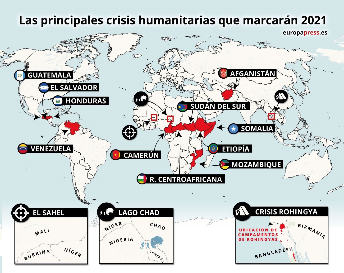 Las 15 principales crisis humanitarias que marcarán 2021