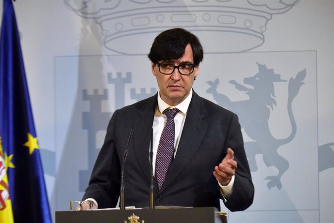 El ministro de Sanidad, Salvador Illa, interviene durante una comparecencia convocada ante los medios para hacer seguimiento de la pandemia por Covid-19, en Barcelona, Catalunya, (España), a 16 de enero de 2021. 